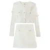 Arbeitskleider Dabuwawa Zweiteiliger Anzug Kurzmantel Baumdimensionale Dekoration Herbst 2023 Frauen Vintage Taschen A-Linie Minirock DM1CSE010