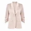 Costumes pour femmes 2023 Summer Chic Solid Silk Blazer pour femmes Costume Slim Fit Élégant Mint Jacket Office Lady One Button Casual Femme Top