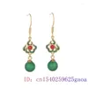 Dangle Earrings Green Jade Beaded Natural Jewelry Gemstones Chinese Designer Jadeite Charms Amulet Amulets Women 925 Silver