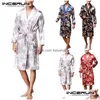 Erkekler Şık Erkek Çöp Uzun Kollu Batalı İpek Kimono Şanslı Dragon Baskı Pijamaları Gece Gibi Elbise Maskina Homewear1 D DHHO3