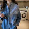 Kvinnors blusar Spring Camisa Jeans Skjorta Kvinnlig långärmad denim Löst koreansk All-Match Color Matching Blue Crop Top Femme