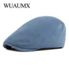 Berets Wuaumx Primavera Outono Boinas Chapéu Homens Tricô Viseira Cap Casual Moda Mulheres Beret Sólido Amarelo Azul Peaked Flat Cap Duckbill Chapéu 231031