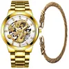 Armbanduhren Luxus-Herrenuhr High-End-Gold-Dragon-Armband-Set männlicher Student Quarz im chinesischen Stil Reloj Lujo Hombre