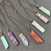 Brown Black Rope Woven Irregular Strip Stone Pendant Healing Crystal Agate Quartz Pillar Necklace Jewelry Women Men