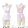 Ani Lolita Girl Maid Swimsuit with Chest Pad Uniform Series Anime Pink Bodysuit Sukumizu Swimwear Pamas Costume Cosplay cosplay