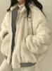 Kurtki damskie zimowe polar Parka Korean Fashion dwustronny płaszcz z kapturem Kobieta Zwykłe luźne zamek błyskawiczne Plusz 231031