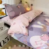 Beddengoed sets Kuup Kawaii Konijn Gedrukt Bed Set Bloemen Dekbedovertrek Kussensloop Laken Quilt Koningin Kingsize 231101