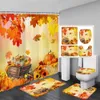 Shower Curtains Fall Maple Leaves Shower Curtain Set Sunflower Pumpkin Farm Wooden Plank Autumn Bathroom Decor Rugs Bath Mats R231101