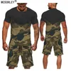 Męskie dresy męskie na zwykłym 2pc zestawu kamuflażu zielona t-shirt z krótkim rękawem Masculina Loose Tactical Tees Shorts Pants Tracksuit Zestaw S-6xl W0322