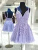 Party Dresses Sexy V Neck Lilac Lace Cocktail 2023 Backless Spaghetti Strap Tulle Mini Short Homecoming Gowns Dress