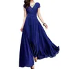 Casual Dresses 2023 For Women Bandage Bohemian Solid Color Short Sleeve V Neck Tight Waist Maxi Evening Dress Summer
