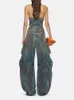 Dames tweedelige broek VGH Streeetwear hit kleur denim jumpsuits voor dames strapless mouwloos off shoulder hoge taille chique jumpsuit vrouwelijke kleding 231031