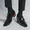 Dress Shoes Fashion Men's British Black Patent Leather Height Increasing Male Monk Strap Formal Wedding Prom Homecoming Oxfords