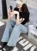 Jeans pour femmes rétro femmes gland taille haute baggy style coréen jambe large all-match quotidien simple confortable printemps et été