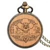 Pocket Watches Punk Vintage Pirate Skull Snake Graved Mönster Träbronslegering Kvarts Titta på män Kvinnor Retro Stylish Chain