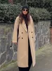 Misto lana da donna TRAFZA Autunno Inverno Moda donna Lunghezza media Giacca a vento doppio petto Cappotto con risvolto in lana Cappotto casual a maniche lunghe 231101