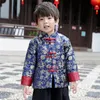 Vêtements ethniques Année Chinois Traditionnel pour Enfants Bébé Garçon Festival Rétro Fantaisie Golden Dragon Imprimé Satin Tang Costume Top Pantalon Ensemble 230331