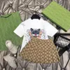 Sets de ropa para niños de Uxury Camiseta Velo Falda Fashion British Summer Childrens Treasures and Girls Algodón Camisa de diseño de lujo de dos piezas Camisa plisada