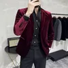 Herrenanzüge, hochwertige goldene Samt-Blazer/männliche schlanke, einfarbige Business-Blazer/Hochzeitskleid-Jacke des Bräutigams, luxuriöse Smoking-Kleidung