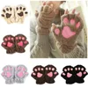 Five Fingers Gloves Kawaii Women Cat Fashion Girls Claw Paw Plush Mittens Warm Soft Short Fingerless Half Finger Winter 231101