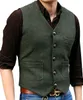Kamizelki męskie Suit Formalny V Neck Wool Herringbone Tweed Casual Casual Business Business Groomman na ślub zielony/czarny/brązowy 230331