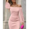 Casual Dresses 2023 Autumn Glitter Off Shoulder Feather Trim Party Dress Elegant Women Cold Long Sleeve Midi Sexy Robes