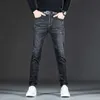 and Autumn Winter Men's Jeans Embroidery Casual Stretch Small Straight Short Brand Black Denim Pants Fashion