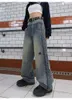 Jeans féminins y2k coréen large jambe pour femmes hip hop highsteet hauteur hauteur occasionnel ajustement rétro slim pantalon denim droit