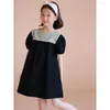 Fille Robes Coréenne Rétro Filles Robe D'été Enfants À Manches Courtes Casual Princesse Noir Couleur Enfants Vêtements