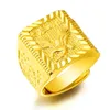 Anillos de racimo Real 24k Color oro original Cuadrado Forma de águila Anillo Dedo para hombres Bro Padre Redimensionable Joyería fina Regalos