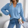 Women's Sweaters 2023 Women Autumn Winter Clothing Casual Polo Neck Blue White Khaki Long Sleeve Knit Pullover Sweater For Fashion SR1199