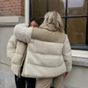 Tasarımcı Down Ceket Kadın Kış Ceketi Lambhair yaka kapşonlu açık sıcak ve rüzgar geçirmez katlar çıkarılabilir kapak bayanlar parka süet ceket