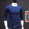 Camisetas para hombre Manga Cuarto O-cuello Tres camiseta Causal Hombres Algodón elástico Modal Color sólido Camiseta Otoño Moda Tops 3 colores