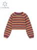 Women's Sweaters Women Colorful Striped Rainbow Knitted Sweater Autumn Winter Korean Style Casual Long Sleeve Pullover Female Crop Top 231031
