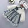 Flickaklänningar 3-7 år högkvalitativ vårklänning 2023 Chiffon Flower Draped Ruched Kid Children Clothing Princess