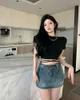 T-shirts pour femmes Dos nu à lacets Crop Tops T-shirt à manches courtes Style fille Sweet Spicy Streetwear Design Sense Top Base Shirt Blanc Noir