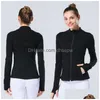 Fitness Frauen Sportjacke Lu-088 Top Stehkragen Halber Reißverschluss Langarm Eng Yoga Shirt Gym Daumen Athtic Mantel Kleidung Drop De Dh7Rg