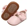 First Walkers Born Infant Baby Girl Princess Dress Shoes Faux Leather Bowknot Mary Jane Flats Crib With Non-Slip Rubber Sole