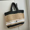 New P-Letter Beach Bags Women Straw Designer Bag Woven Luxurys Handbag Lafite Straw Shopping Bags Summer Tote Bag Purse 230318