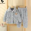 Pyjamas Kinder Jungen Mädchen Herbst Winter Flanell Verdicken Pyjamas Baby Cartoon Langarm Revers Tops mit Hosen Schlafen Kleidung Sets 231031