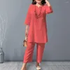 Kvinnors tvåbitar byxor 1 Set Comfy Women Outfit Sweat Absorption Loose Lady Summer Summer Summer Summer T-shirt Långt