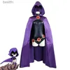 Costumes d'anime Teen Titans Raven Cosplay Come erhero Cape Combinaisons Zentai Halloween Vêtements serrés + Cape + chaîne de bijoux de tailleL231101