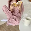 Kobiet bawełniany koreańska koreańska piżama jesienna urocza druk piżamowy piżama długie rękaw Pijama zestaw niedotarunkowy kardigan 231031