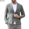 Męskie garnitury Blazers mody swobodny kombinezon Linen solidne długi rękaw Business Pojedynczy rząd dwa przyciski Slim Fit Men Odzież kurtka 231031