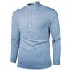 T-shirts pour hommes 2023 Hommes T-shirt à manches longues Lin Bouton Up Tops Été Lâche Chemise à col en V Mode Casual Mâle