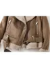 Kurtki damskie Zack Rain Brown Jacket for Women 2023 Winter Vintage Futro zintegrowane Lapel Long Rleeves żeńskie znaki Chic 231101