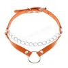 PU Leather Silver Color Chain Choker Collars NecklaceFor Women O Circle Shape Pendant Necklace Jewelry