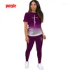 Kvinnors tvådelar Pants 2023 Set Women Fashion Gradient Print Bodycon Tracksuit Short Sleeve Top Biker Joggers Outfits Matching