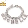 The Bling King Hiphop DIY Oświadczenie 12 mm S-Link Miami Cuban Naszyjnik Bagiete Letter Wisidant Kostka W całym własnym stylu Y202118