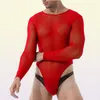 Men039s G Strings MXL Mannen doorzichtige mesh bodysuit met lange mouwen Thongs nachtkleding terug rits turnpakje slim fit jumpsuit pole 9464599039152